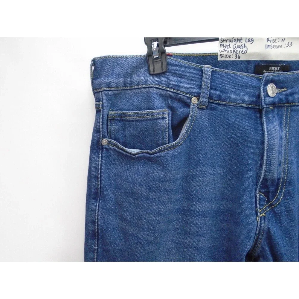 True Religion Ricky Jeans Men 36 Relaxed Straight Leg Med Wash Whiskered Stretch